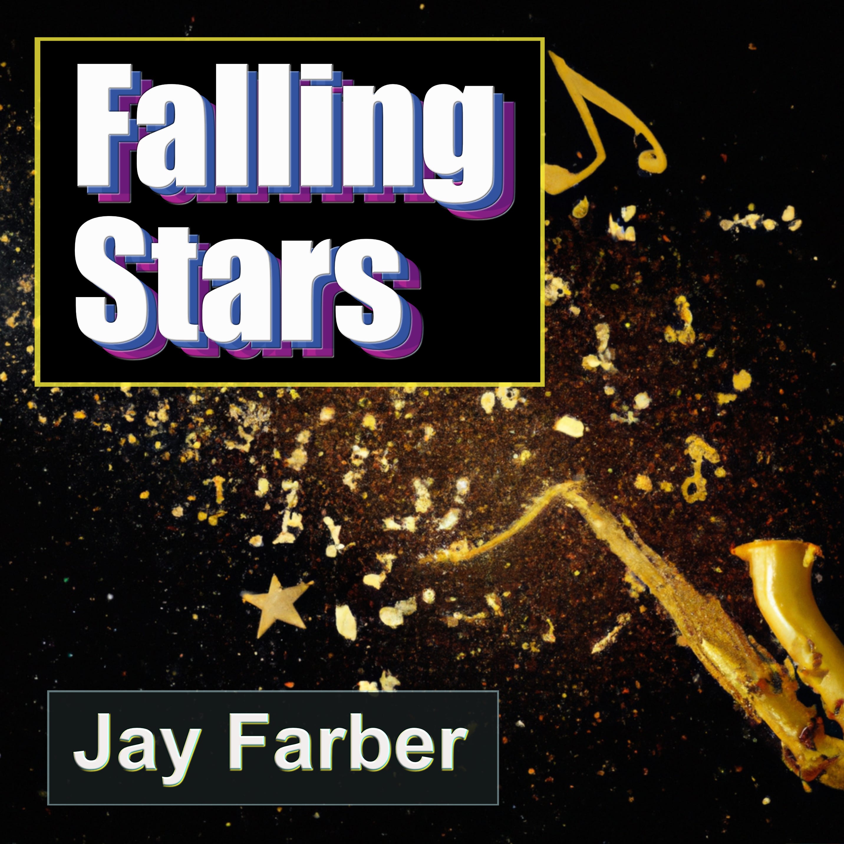 A Modern take on a quartet upon a podium with Artwork and title and name of Artist in background.